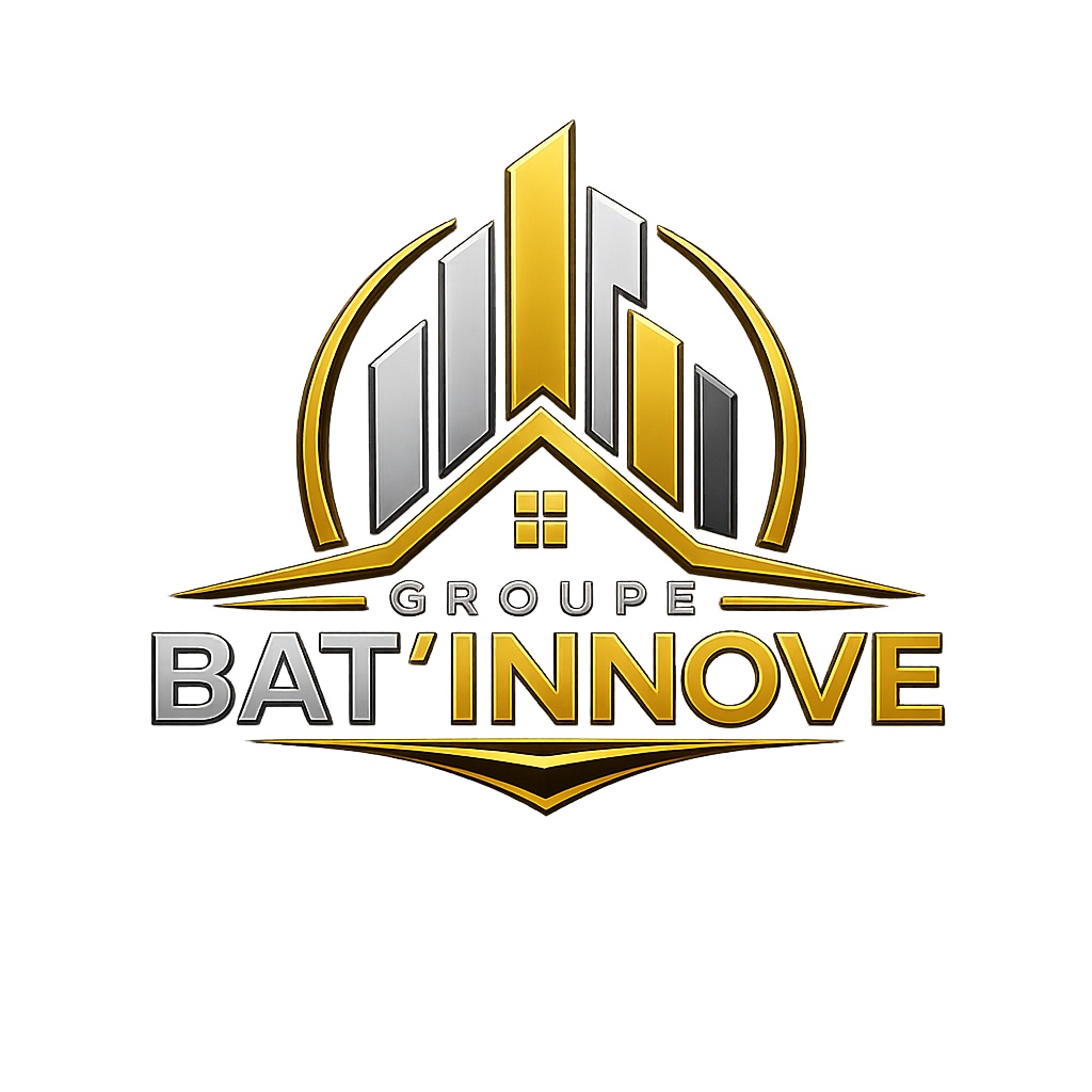 Logo Groupe Bat’innove, emblème doré et argenté
